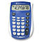 Blauer Taschenrechner mit weißen Tasten. Auf dem Display steht 12.345.678. Oberhalb steht "Texas Instruments".
