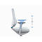 Side view of a white office chair. Blue highlighting of the armrest adjustment.