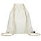 Witte stoffen tas met trekkoord en fairtrade keurmerk.