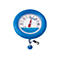 Rundes, blaues Poolthermometer mit analoger Anzeige und weißem Ziffernblatt.