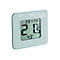 Digitales Thermo-Hygrometer mit weißem Rahmen und floralem Design auf weißem Hintergrund.