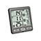 Digitales Thermometer in Grau mit Displayanzeige für drei verschiedene Kanäle, MIN/MAX-Werten und drei Steuertasten.