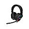 Schwarzes Gaming-Headset mit Mikrofon und farbiger Beleuchtung. Das TT-Logo ist auf der Ohrmuschel zu sehen.
