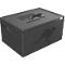 Schwarze isolierte Transportbox Kangabox mit Känguru-Logo auf dem Deckel und der Vorderseite.