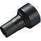 Black plastic part with a wide end and a tapered outlet.