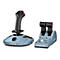 Thrustmaster Airbus Edition Joystick und Schubregler Set in Blau und Schwarz auf weißem Hintergrund.