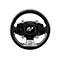 Schwarzes Thrustmaster Gran Turismo Lenkrad vor weißem Hintergrund mit vier farbigen Drehreglern und zentralem GT-Logo.