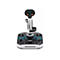 Schwarz-weißer Thrustmaster Flightstick mit zahlreichen Knöpfen und Schaltern auf quadratischer Basis.