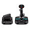 Schwarzer Thrustmaster Joystick mit Schubregler vor weißem Hintergrund.
