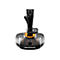 Schwarzer Joystick mit orangefarbenen Akzenten. Auf der Basis steht "THRUSTMASTER".
