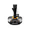 Schwarzer Thrustmaster Joystick mit orangen Akzenten auf weißem Hintergrund.