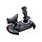 Schwarzer Thrustmaster Flight-Stick mit Schubregler auf einer Basis vor weißem Hintergrund.
