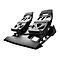 Schwarze Thrustmaster Flugsimulator-Pedale auf weißem Hintergrund.