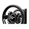 Detailansicht eines schwarzen Thrustmaster Rennlenkrads mit GT-Logo und verschiedenen Bedienelementen.