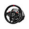 Schwarzes Lenkrad mit farbigen KnÃ¶pfen und rotem Streifen. Thrustmaster-Logo.
