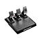 Schwarzes Thrustmaster-Pedalset, drei Pedale, silberfarbene Oberflächen, Sechskantmuster und Markenlogo.