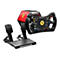 Thrustmaster Ferrari Lenkrad-Set mit Carbon-Optik, vielen bunten Tasten und Pedaleinheit auf weißem Grund.