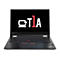 Schwarzes Lenovo ThinkPad Laptop, geöffnet, mit rotem Trackpoint. Auf dem Bildschirm: weißes Logo auf schwarzem Hintergrund.