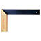 Winkel met houten handvat en zwarte metalen arm, gat voor bevestiging. Op een lichte achtergrond.
