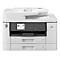 Weißer Multifunktionsdrucker mit Display, Tasten und zwei Papierschächten.