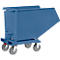 Blue tilting container on wheels, with carrying handles.