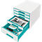 Tiroirs WOW CUBE 5214 LEITZ®, 5 tiroirs, format A4, polystyrène, bleu pétrole