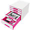 Tiroirs WOW CUBE 5214 LEITZ®, 5 tiroirs, format A4, polystyrène, rose