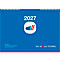 Kalender mit der Jahreszahl 2027 und dem Logo der Donau Versicherung. Der Hintergrund ist blau, am unteren Rand befindet sich ein roter Streifen.