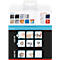 Packaging with product images and instructions for assembly and disassembly. Applicable on different surfaces, unsuitable for others.