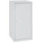 White cabinet with door, handle and angular shape.