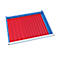 Red file organizer with blue borders and vertical dividers. White frame on the bottom.