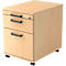 Beige mobile pedestal with two drawers and handles. On castors.