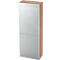 Tall cabinet with light, ribbed roller shutter closure and wooden sides, with wooden top.