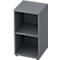 Grey open cabinet with two compartments divided by a shelf.