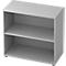Grey, rectangular cabinet with two shelves.