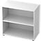White shelf with two compartments. The shelf is standing on a grey surface.