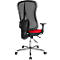 Topstar HEAD POINT DELUXE bureaustoel, synchroonmechanisme, met armleuningen, netrug, speciale kuipzitting, rood/zwart/aluminiumzilver
