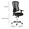 Black office chair with mesh back and adjustable armrests. Dimensions are indicated.