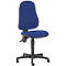 Blue office chair with five casters. Height-adjustable seat, black frame and backrest.
