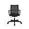 Black office chair on white background. The chair has a mesh back and armrests.