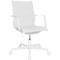 White office chair with armrests. The seat and backrest are made of a mesh material. The chair has wheels.