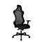 Black office chair with mesh back, armrests, and wheels on a white background.