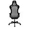Black office chair, back view. The chair has a mesh back, a high headrest, and a base with wheels.