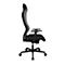 Black office chair from the side, with gray backrest and black armrests. The chair stands on castors.