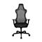 A black office chair with mesh back and armrests.