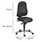 Black office chair with dimensions: height 570 mm, seat height 420-550 mm, width 430 mm, depth 450 mm.