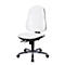 White office chair with black border, chrome base and wheels, against a white background.