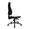 Office chair with white seat and backrest, black and white. On castors, adjustable.