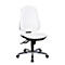 White office chair with high back and rollers. Black seat, silver frame.