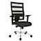 Black office chair on a white background. The chair has mesh back and a black seat, armrests.